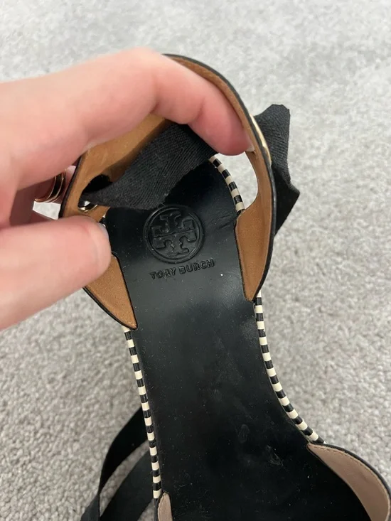 Tory Burch Black Espadrille Platform Sandals with Ankle Tie - Picture 3 of 7